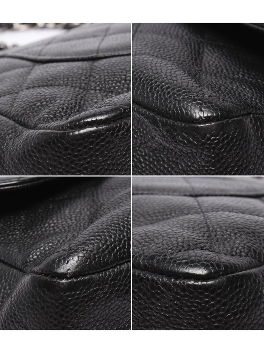 Chanel Chain Shoulder Bag Double Flap Silver Caviar Leather 16 Maxi Quilted 30
